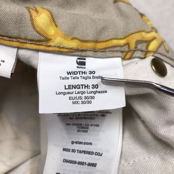 G STAR RAW 5622 3D Taper Jean Men 30x29 Yellow Tan Floral Print Denim Button Fly - Picture 11 of 16